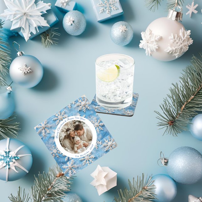 Porta-copo Floco de neve azul personalizado e bonito Natal (Cute Christmas Blue and White Snowflake Hard Plastic Coaster 
)