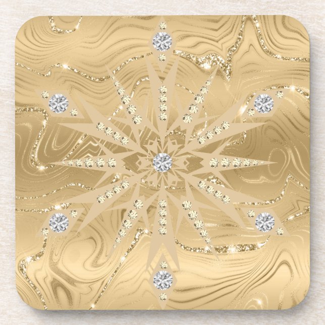 Porta-copo Floco de Neve em Brilho Dourado Luxo Diamante (Frente)