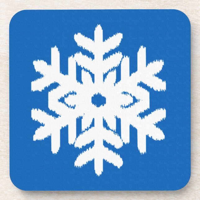 Porta-copo Floco de Neve Ikat - Azul cobalto e branco (Frente)