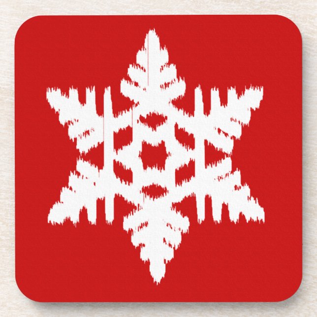Porta-copo Floco de Neve Ikat - Vermelho escuro e branco (Frente)