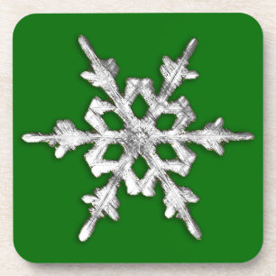 Porta-copo Floco de neve prateado e branco em verde-pinho