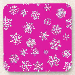 Porta-copo Flocos de neve brancos de 3 d sobre fundo rosa fuc