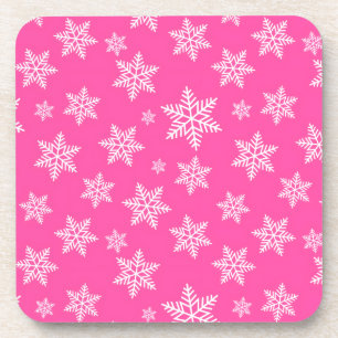 Porta-copo Flocos de Neve Brancos em Padrão de Inverno Rosa