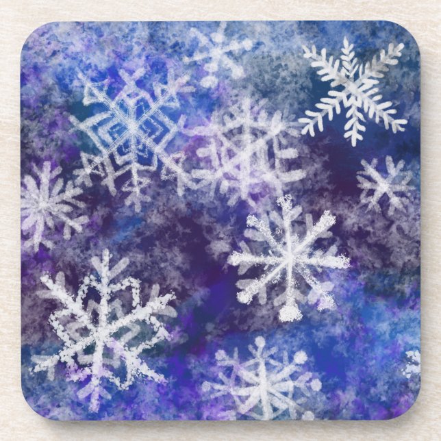 Porta-copo Flocos de neve com fundo azul (Frente)