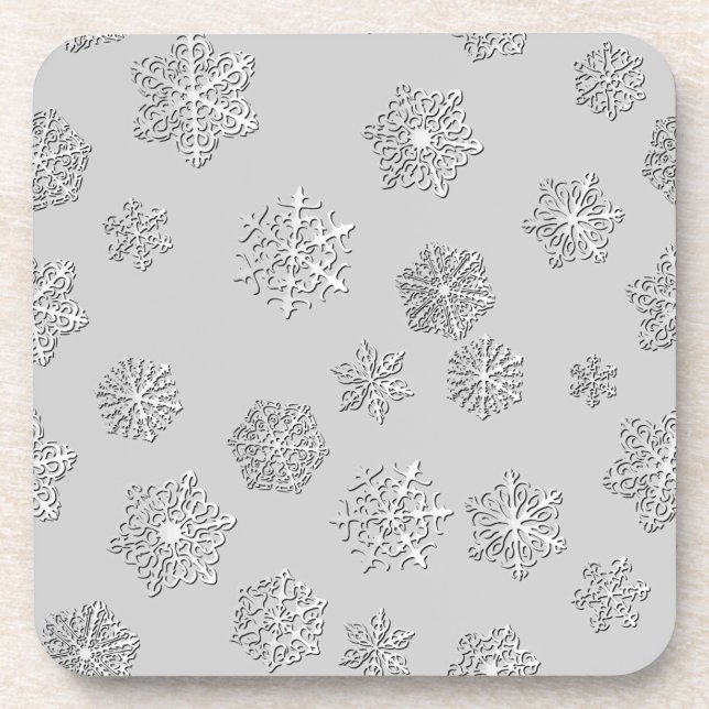 Porta-copo Flocos de neve de 3 d prata sobre fundo prateado (Frente)