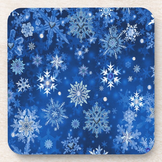 Porta-copo Flocos de neve de Natal Azul e Prata (Frente)