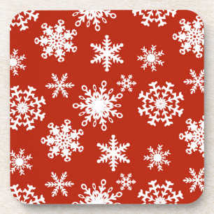 Porta-copo Flocos de neve em branco sobre fundo vermelho