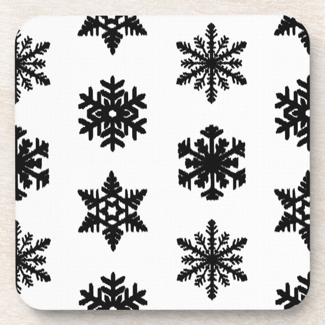 Porta-copo Flocos de Neve Ikat - Branco e preto (Frente)