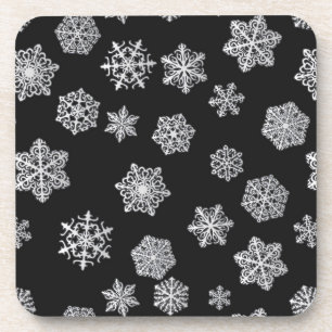 Porta-copo Flocos de neve prateados em um fundo preto