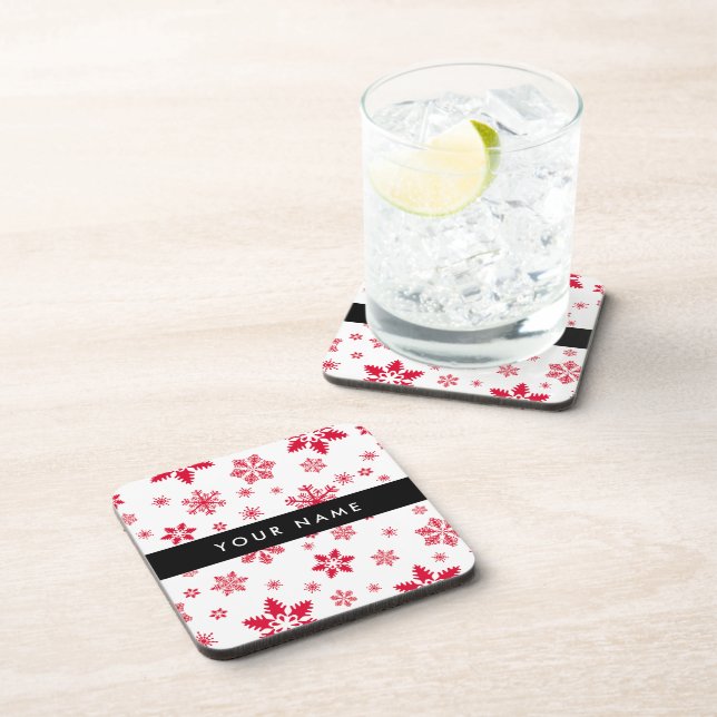 Porta-copo Flocos de neve vermelhos, seu nome, personalize (Lado Direito)