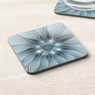Porta-copo Flor Abstrata Alegre Azul Cinza Floral Fractal