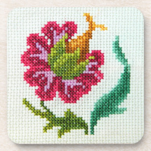 Porta-copo Flor brilhante bordada mão 3