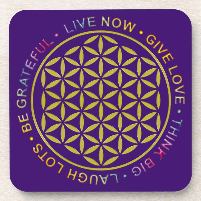 Porta-copo Flor da Vida com Regras da Vida (Frente)