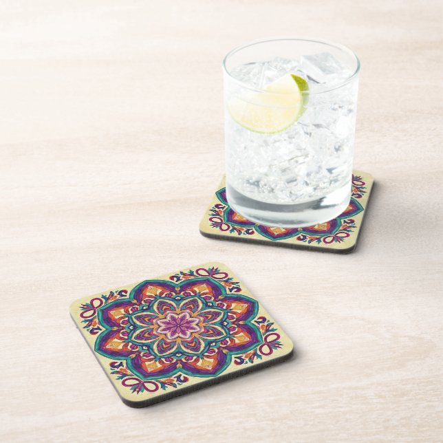 Porta-copo Flor de Arte Folclórica Boho  (Lado Direito)