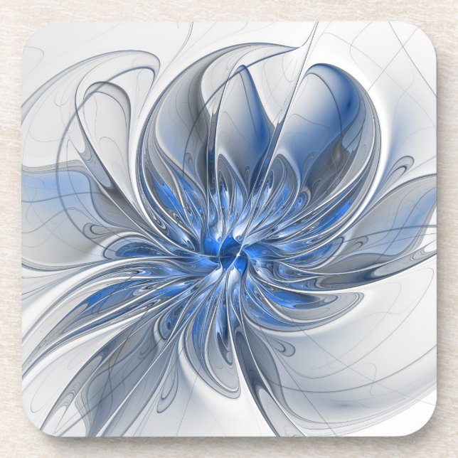 Porta-copo Flor de Arte Fracionada com Cinza Azul abstrato (Frente)