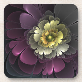Porta-copo Flor de Fractal Abstrato Moderno Purpur Khaki Cinz