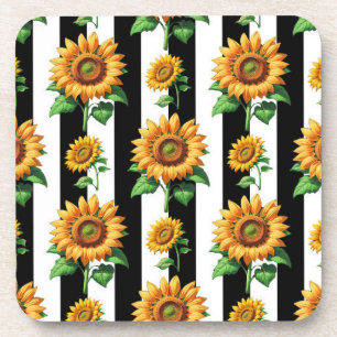 Porta-copo Flor de girassol Black Stripes brancas
