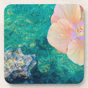 Porta-copo Flor de hibisco água do oceano turquesa havaiano