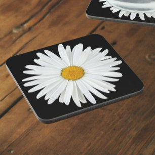 Porta-copo Flor de margarida branca no Floral Preto