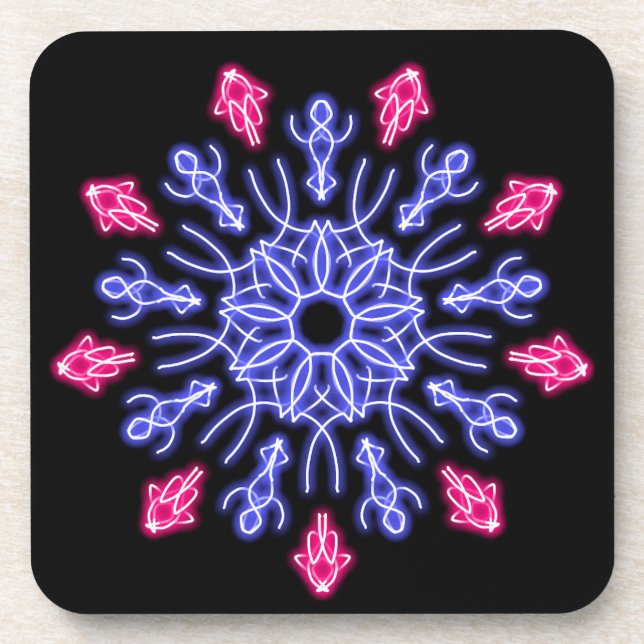 Porta-copo Flor de néon azul e vermelho (Frente)