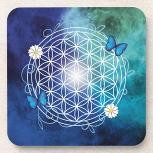 Porta-copo flor de vida borboleta