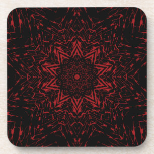 Porta-copo Flor Estrela Redonda Preta e Vermelha Abstrata Cal
