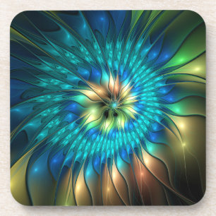 Porta-copo Flor Fantasia Luminosa, Fractal Abstrato Colorido