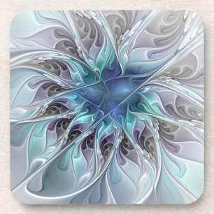 Porta-copo Flor Fractal Moderno Abstrato com Azul