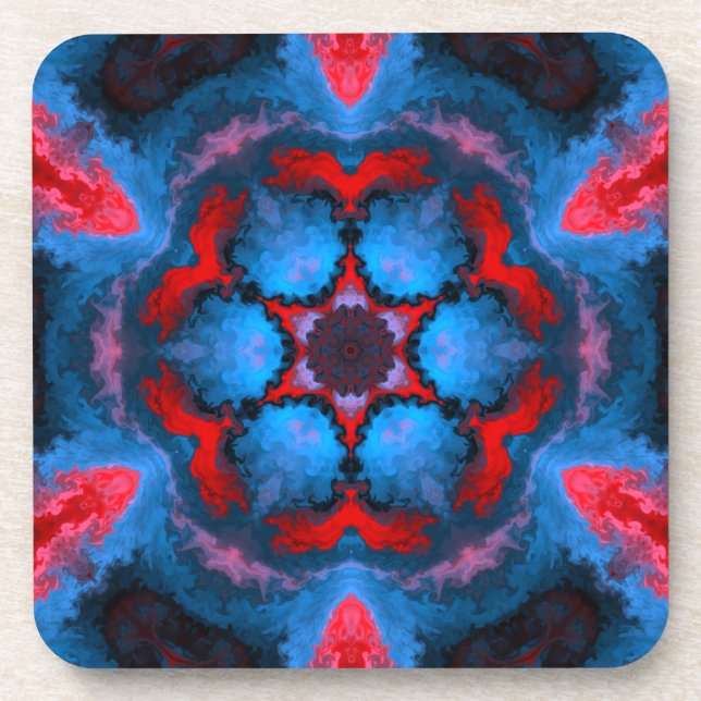 Porta-copo Flor Hippie Psicodélico Azul e Vermelho (Frente)