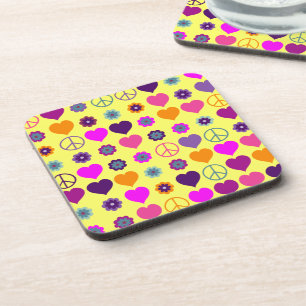 Porta-copo Flor Power Heart Peace Pattern + seu backgr.