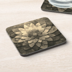Porta-copo Flor Texturizada com Mandala, Ouro antigo
