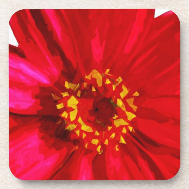 Porta-copo Flor Vermelho Daisy com Abstrato de pólen Amarelo (Frente)