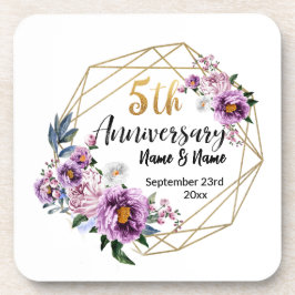 Porta-copo Florais Dourados Elegantes 5 Anos de Aniversário