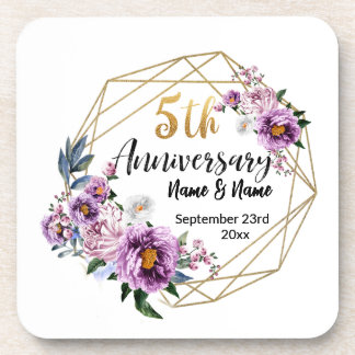 Porta-copo Florais Dourados Elegantes 5 Anos de Aniversário