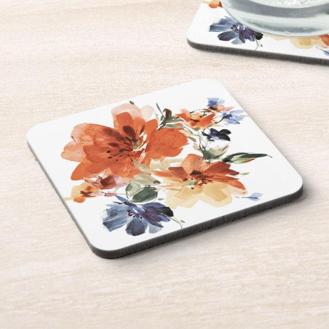 Porta-copo Floral aquarela laranja e azul  (Left Side)