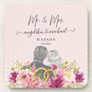 Porta-copo Floral Blush Peonies Trendy Script Sr. e Sra.