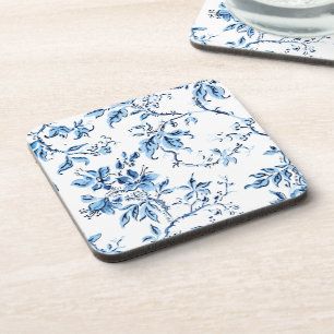 Porta-copo Floral Branco e Azul Delft Elegante