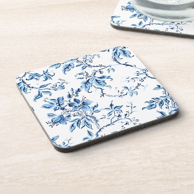 Porta-copo Floral Branco e Azul Delft Elegante (Left Side)