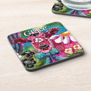 Porta-copo Floral Caprichoso Vaca Rosa Azul Escuro Personaliz