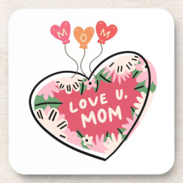 Porta-copo floral Heart "Love U. Mom" coaster