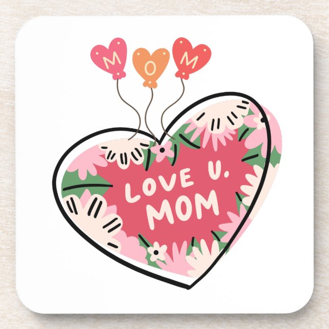 Porta-copo floral Heart "Love U. Mom" coaster (Frente)