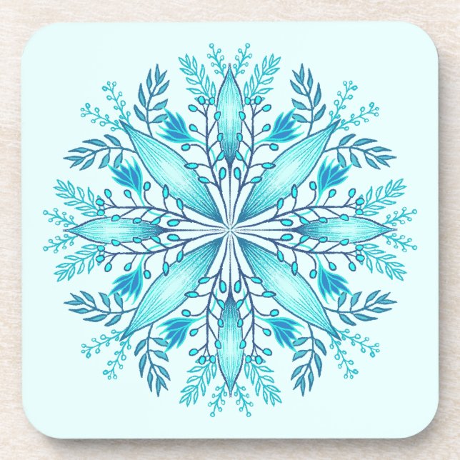 Porta-copo Floral Mandala - Turquesa Blue Boho Snowflake (Frente)
