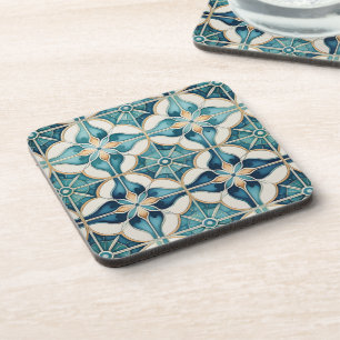 Porta-copo Floral Marroquino - Padrão de Azulejo nº 1 Teal Wh
