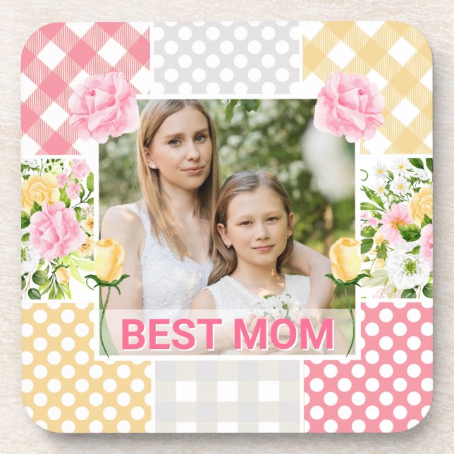 Porta-copo Floral & Plaid Photo Frame Mother's Day (Frente)