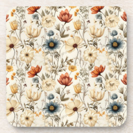 Porta-copo Floral Seca Vintage Azul Naval Terracota
