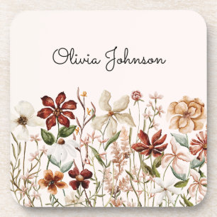 Porta-copo Floral Silvestre Vintage Aquarela Personalizada