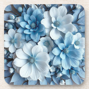 Porta-copo Flores 3D azuis e brancas