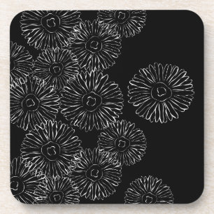 Porta-copo Flores abstrato brancas e pretas