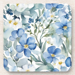 Porta-copo Flores Azuis Brancas Aquarela Chic
