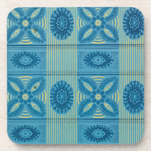 Porta-copo Flores azuis listras amarelas vintage art Padrão